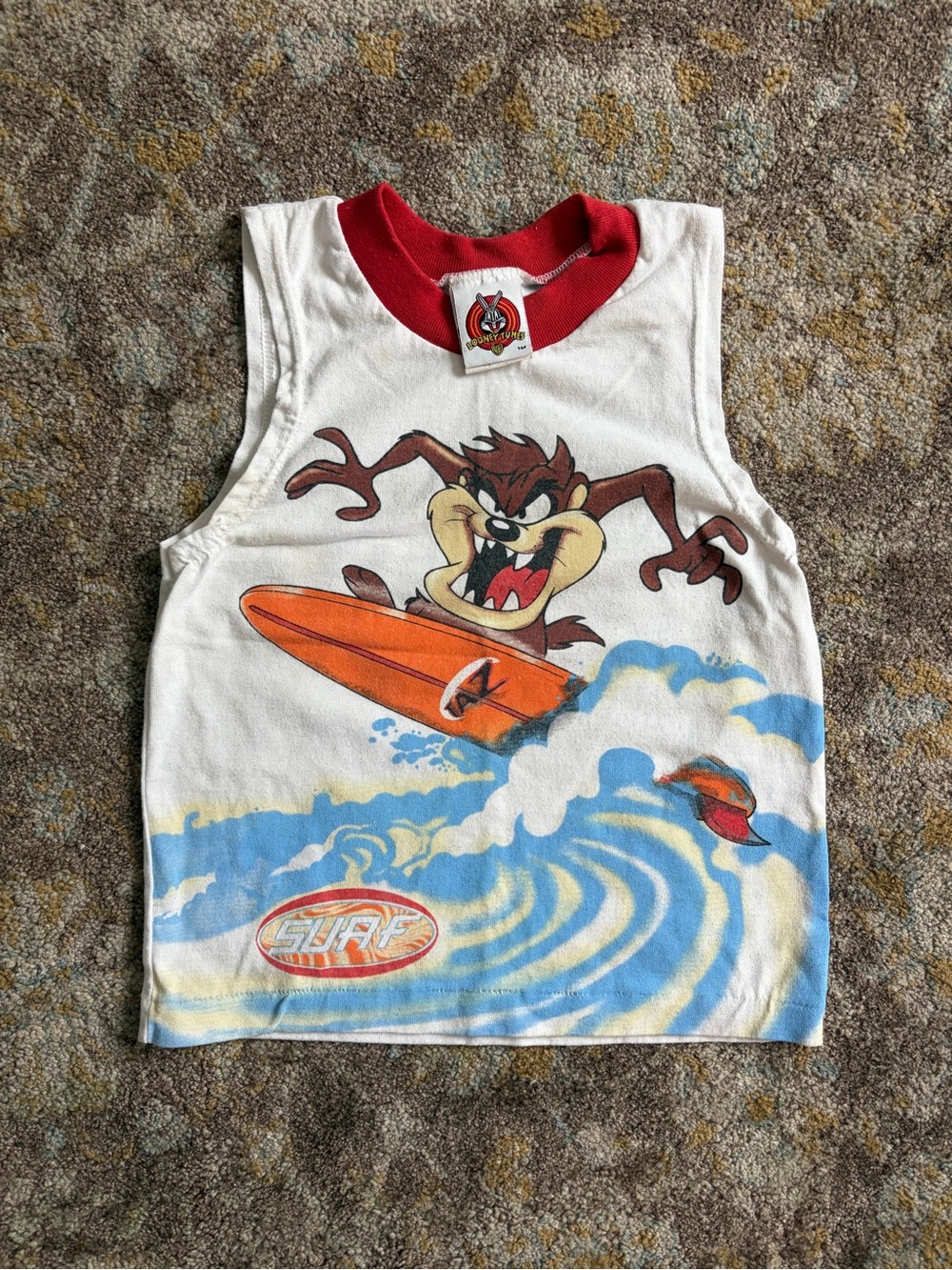Vintage Looney Toons 1998 Taz Surf Kids Tank Top